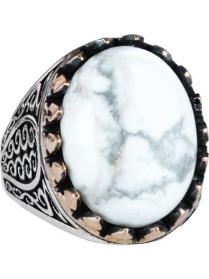 925 Ayar Katı Gümüş Erkek Yüzük, Doğal Taşlarla - El Yapımı Zarafet (Howlite Taşı)