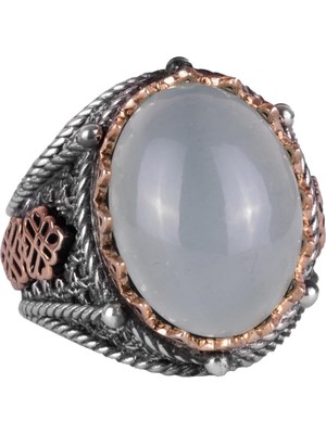 Doğal Cabochon Akuamarin Taş Yüzük, Huzurlu 925K Katı Gümüş Erkek Yüzüğü, Sakin Deniz Tasarımı