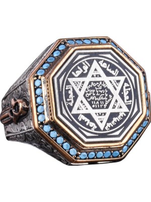 925 Ayar Gümüş Yüzük, Davud Yıldızı Yüzüğü, Süleyman'ın Mühürü Erkek Yüzüğü, Dini Erkek Yüzüğü (Özelleştirilebilir)