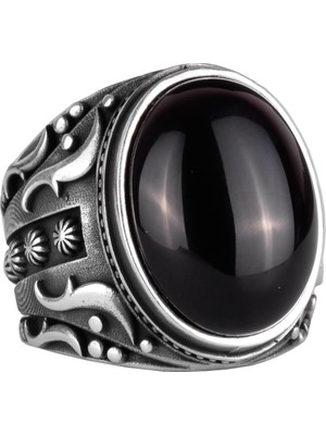 Doğal Oniks Taşlı Yüzük, 925 Ayar Katı Gümüş Erkek Yüzüğü, Tutku ve Enerji Tasarımı