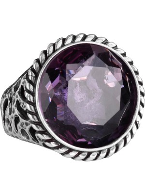 925 Ayar Gümüş Erkek Yüzük - El Yapımı Amethyst Yapay Taş Yüzük - Modern Tasarım