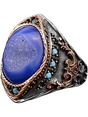 Doğal Druzy Kristal Kuvars Taş Yüzük, 925 Ayar Gümüş Yüzük Erkekler Için