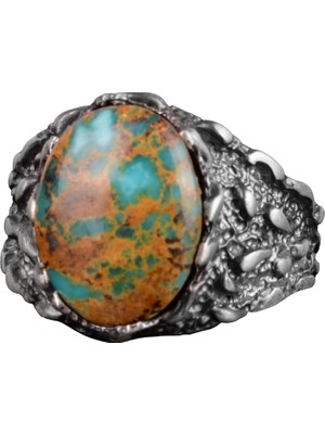 Doğal Arizona Turkuaz Taş Yüzük, Erkekler Için Hediye, 925 Ayar Gümüş Yüzük, Minimalist Yüzük (Stil-16)