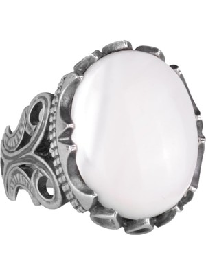 925 Ayar Katı Gümüş Erkek Yüzük - Doğal Taş Seçeneğiyle - El Yapımı Tasarım (Sedef)