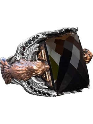 El Yapımı Oniks Taşlı Yüzük, Gümüş Erkek Yüzüğü, Kartal Tasarımı - Gücün ve Korumanın Sembolü