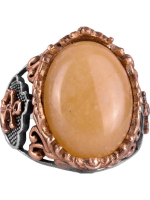 925 Ayar Katı Gümüş Erkek Yüzük, Sarı Akik Taşı Yüzük - El Yapımı Tasarım