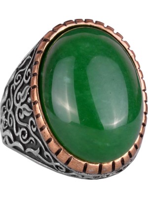 Doğal Yeşim Taşı Yüzük, Şifa Veren 925 Ayar Katı Gümüş Erkek Yüzük, Sultan Yüzük, Huzur ve Içgörü Tasarımı