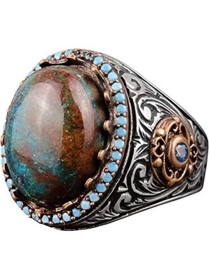 Erkekler Için Azurit Taş Yüzük, 925 Ayar Gümüş El Yapımı Bohem Tarzı, Şifa Kristali Takı