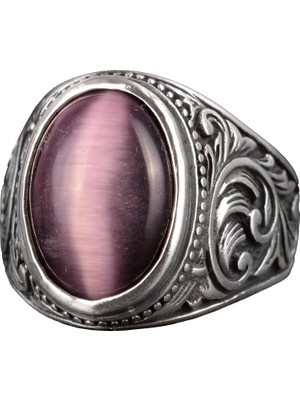 Doğal Ametist Kedi Gözlü Taş Yüzük - 925 Ayar Gümüş Erkek Yüzük - Koruyucu ve Sezgisel Tasarım