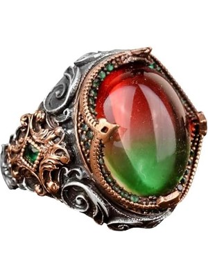 Floresan Taş Yüzük, 925 Ayar Gümüş Erkek Yüzük