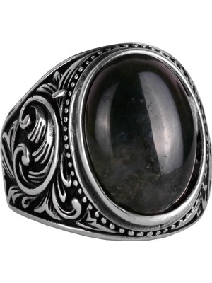 Doğal Yosun Akik Taşı Yüzük, 925 Ayar Solid Gümüş Erkek Yüzüğü, El Yapımı Zarafet