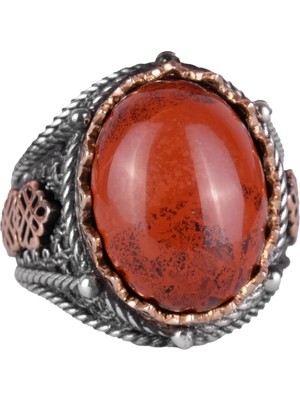 925 Ayar Gümüş Yüzük, El Yapımı Doğal Kırmızı Kan Taşı Yüzük