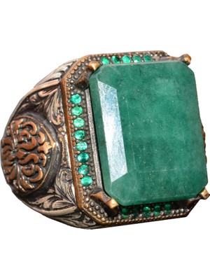 Zümrüt Doğal Taş Yüzük, Sultan Yüzüğü, Gümüş Erkek Yüzüğü