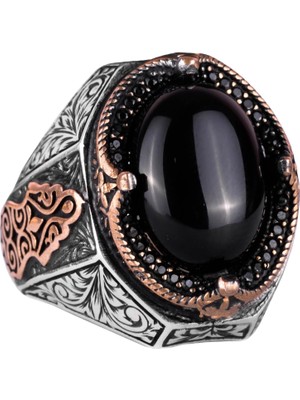 Doğal Oniks Taş Yüzük - 925 Ayar Sert Gümüş Erkek Yüzüğü, Tutku ve Enerji Tasarımı