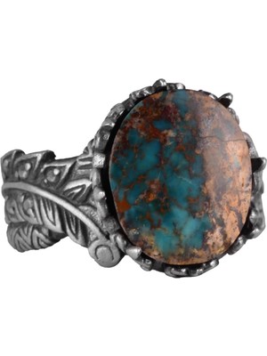 Doğal Arizona Turkuaz Taş Yüzüğü, 925 Ayar Gümüş Yüzük, Minimalist El Yapımı Yüzük (Model-1)