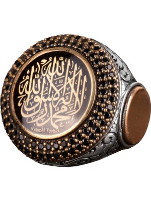 925 Ayar Gümüş Erkek Yüzük - Kalima-I Tawhid Hat Yazısı - Dini Islami Takı