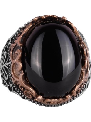 Doğal Taş El Yapımı Yüzük - 925 Ayar Gümüş El Yapımı Yüzük - Şık Farklı Yüzük (Oniks)