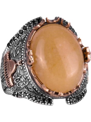 Mescidi Aksa Doğal Sarı Akik Taş Yüzük, 925 Ayar Gümüş Yüzük Erkekler Için