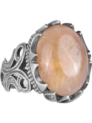 925 Ayar Sterling Gümüş Erkek Yüzük - Doğal Taş Seçenekleri ile El Yapımı Tasarım (Altın Rutilli Kuvars)