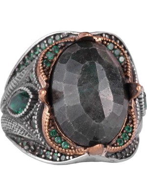 Doğal Zümrüt Taşlı Yüzük - 925 Ayar Gümüş Yüzük - El Yapımı Takı