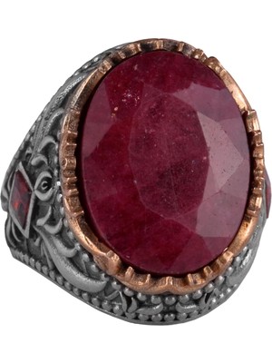 Doğal Taş Yüzük - El Yapımı 925 Ayar Gümüş Yüzük - El Yapımı Yüzük (Yakut)