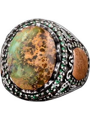 Doğal Arizona Turkuaz Taş Yüzük, Minimalist Yüzük, 925 Ayar Gümüş Erkek Yüzük (Model-5)