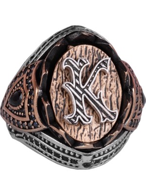 Kişiye Özel Monogram Gümüş Erkek Yüzük - 925K Katı Sterlin Gümüş Yüzük