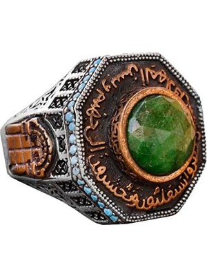 Doğal Taş Yüzük - 925 Ayar Gümüş Erkek Islami Özel Yüzük Al-Aksa Camisi Tasarımı (Zümrüt)