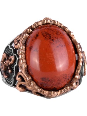 Yelkenli Çapa Gümüş Yüzük, Doğal Taş Yüzük Erkekler Için, 925 Ayar Gümüş Yüzük, (Kırmızı Kan Taşı)