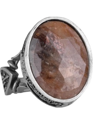 Doğal Taş Yüzük - El Yapımı 925 Ayar Gümüş Yüzük ile Yazılı - Bilgelik, Koruma ve Maneviyat Sembolü (Sarı Safir)