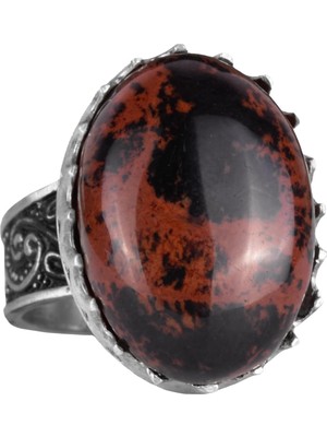 Doğal Taş Yüzük - 925 Ayar Gümüş Büyük Yüzük - El Yapımı Yüzük (Obsidyen)