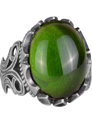 925 Ayar Gümüş Erkek Yüzük - Çeşitli Yapay Taşlarla Mevcut (Peridot Yapay Taşı)