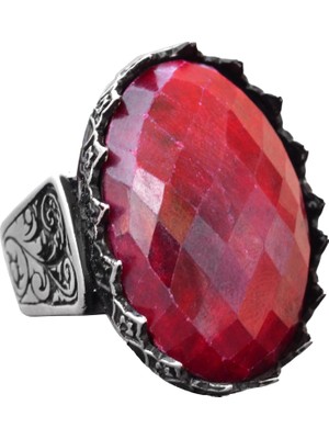 Erkekler Için 925 Ayar Gümüş Yüzükler Taşlarla - El Yapımı Zarafet & Çeşitli Taşlar Koleksiyonu (Doğal Yakut)