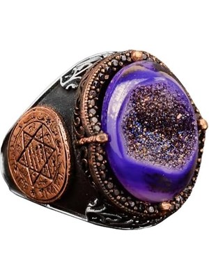 Doğal Drusy Kuvars Kristal Taş Yüzük, Davud Yıldızı Yüzüğü, 925 Ayar Gümüş Yüzük Erkekler Için