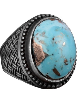Doğal Arizona Turkuaz Taş Yüzük, 925 Ayar Gümüş Erkek Yüzüğü, Oval Turkuaz Yüzük