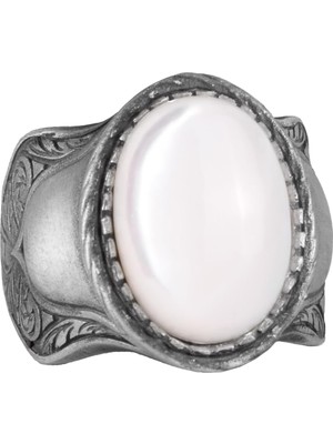 Doğal Sedef Taş Yüzük, 925 Ayar Gümüş Erkek Yüzük