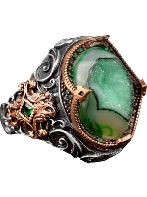 925 Ayar Gümüş Yüzük, Doğal Drusy Kristal Kuvars Taşı Yüzük