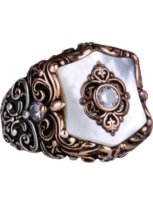 Doğal Inci Taş Yüzük, Vintage Erkek Yüzüğü, 925 Ayar Katı Gümüş Yüzük (Özel Yapım)