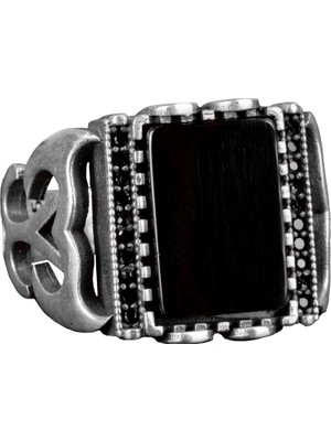 925 Ayar Gümüş Erkek Yüzük, Doğal Obsidyen Taşı Yüzük