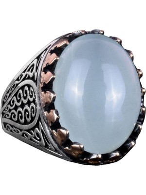 925 Ayar Katı Gümüş Erkek Yüzük - Doğal Taşlarla El Yapımı Şıklık (Cabochon Akuamarin Taşı)