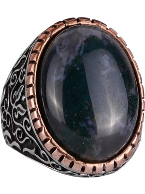 Moss Agate Doğal Taş Yüzük, 925K Katı Gümüş Erkek Yüzüğü, El Yapımı Şıklık