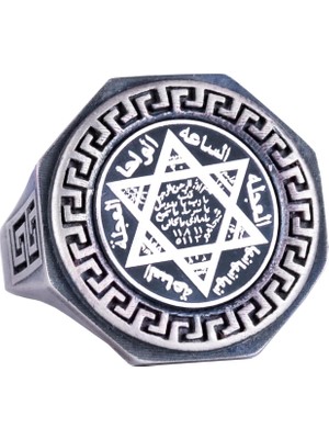 Süleyman Mührü 925 Ayar Gümüş Yüzük - Yunan Anahtarı Tasarımı Erkek Yüzüğü - El Yapımı Yüzük