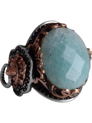 Doğal Amazonit Taşlı Yüzük, Aslan Yüzüğü Erkekler Için - 925 Ayar Gümüş Yüzük Erkekler Için, Farklı Yüzük