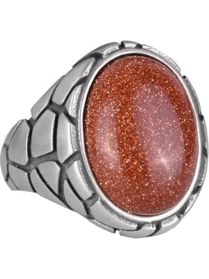 Erkekler Için Lüks 925 Ayar Gümüş Üretilmiş Taş Yüzükler - Çeşitli Koleksiyon (Güneş Taşı Üretilmiş Taş)