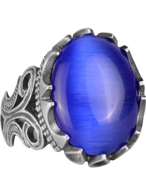 925 Ayar Gümüş Erkek Yüzük - Farklı Yapay Kedi Gözü Taş