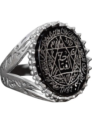 925 Ayar Gümüş Islami Zülfikar Kılıcı Yüzüğü, Doğal Oniks Taşı, Süleyman Mührü Yüzüğü, Davut Yıldızı Yüzüğü