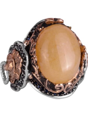 Aslan Başlı Erkek Yüzüğü, 925 Ayar Gümüş Yüzük, Doğal Sarı Akik Taş Yüzüğü, Gümüş Erkek Yüzüğü