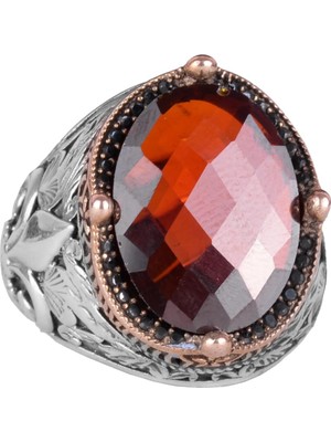 925 Ayar Gümüş Yüzükler Premium Üretilmiş Taşlarla (Granat Üretilmiş Taş)