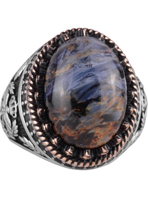 Doğal Taş Yüzük - El Yapımı Kartal Yüzüğü - 925 Ayar Gümüş Yüzük (Pietersite)