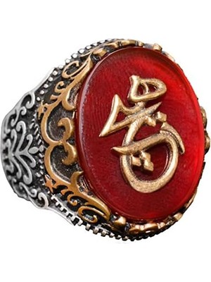 Doğal Kırmızı Akik Taş Yüzük - 925 Ayar Gümüş Yüzük Erkekler Için - Yüzükler (Yazılı)